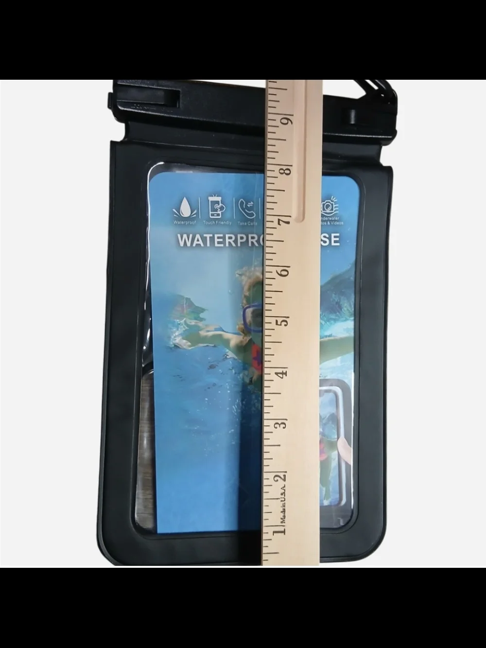 Large Double Black Waterproof Phone Pouch with Neck Strap